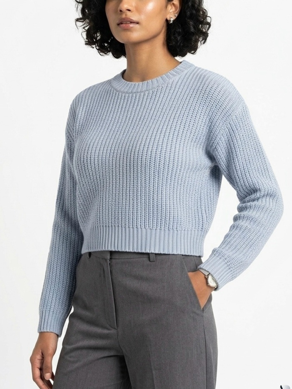 Garage | Light Blue | Cropped | Rib-Knit Sweater